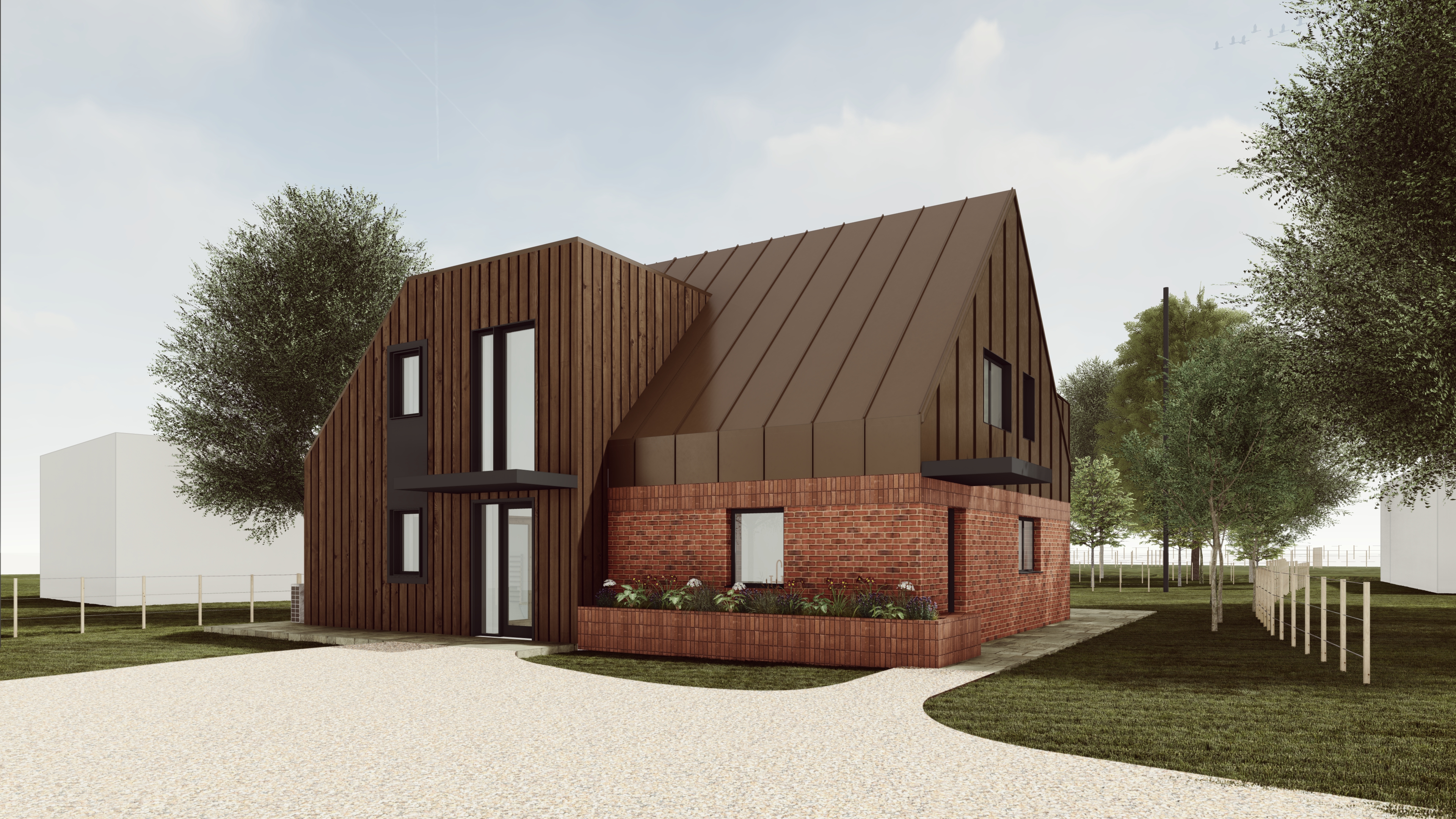 Front View Option 4 Brown Cladding Brown Roof